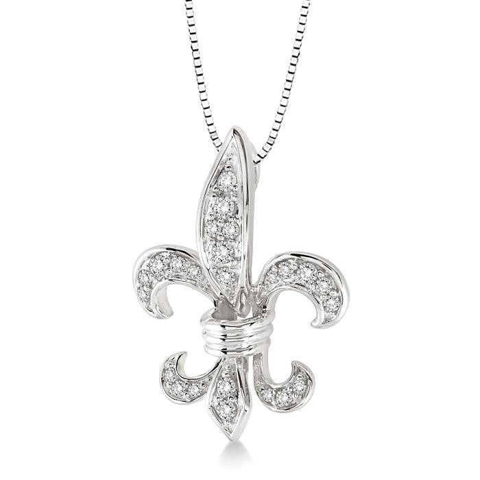 1/4 Ctw Round Cut Diamond Fleur De Lis Pendant in 14K White Gold with Chain