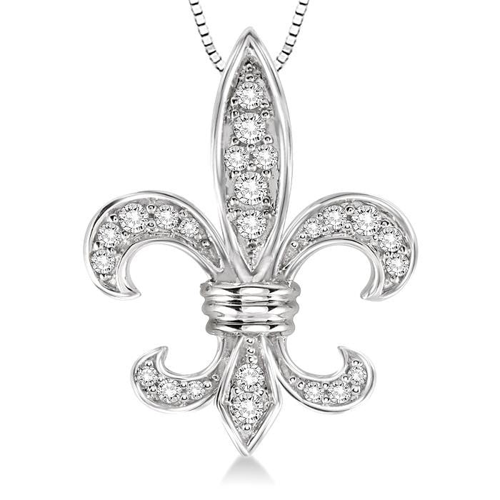 1/4 Ctw Round Cut Diamond Fleur De Lis Pendant in 14K White Gold with Chain