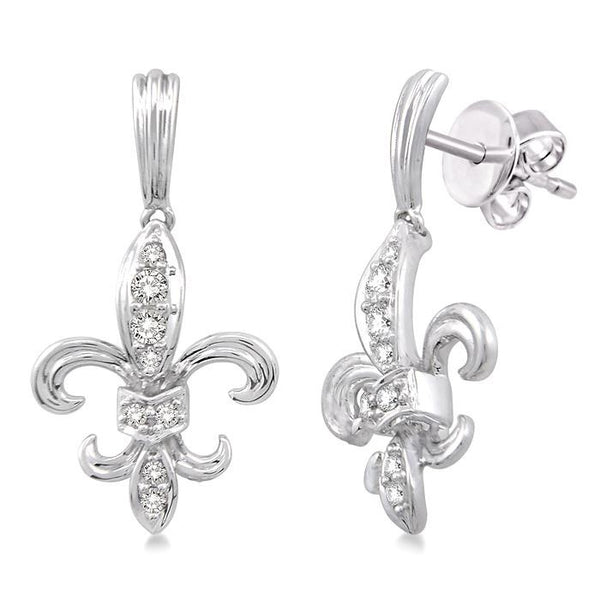 1/4 Ctw Round Cut Diamond Fleur De Lis Earrings in 14K White Gold