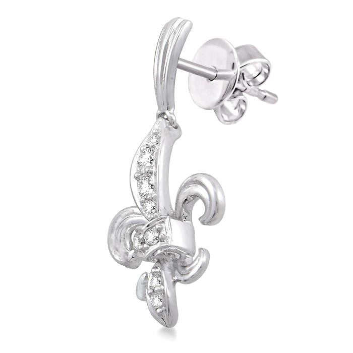 1/4 Ctw Round Cut Diamond Fleur De Lis Earrings in 14K White Gold
