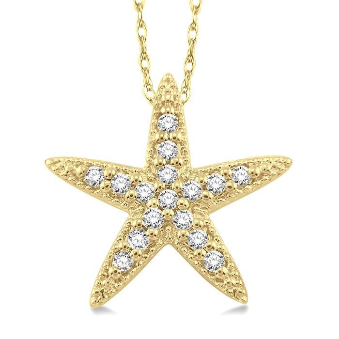 1/6 Ctw Round Cut Diamond Sea Star Pendant in 14K Yellow Gold with Chain