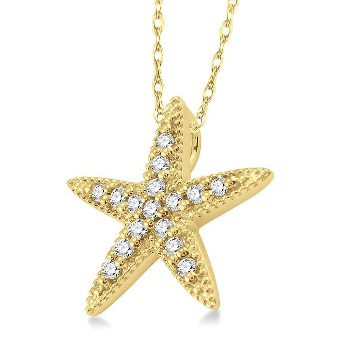 1/6 Ctw Round Cut Diamond Sea Star Pendant in 14K Yellow Gold with Chain