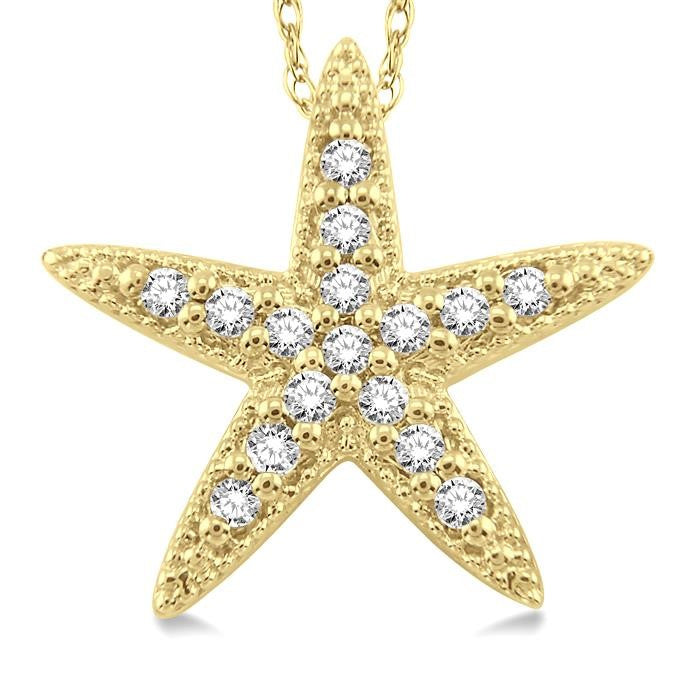 1/6 Ctw Round Cut Diamond Sea Star Pendant in 14K Yellow Gold with Chain