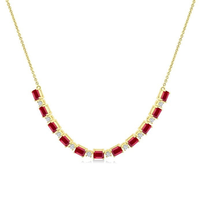 Nimbus Emerald Shape Gemstone & Diamond Tennis Necklace