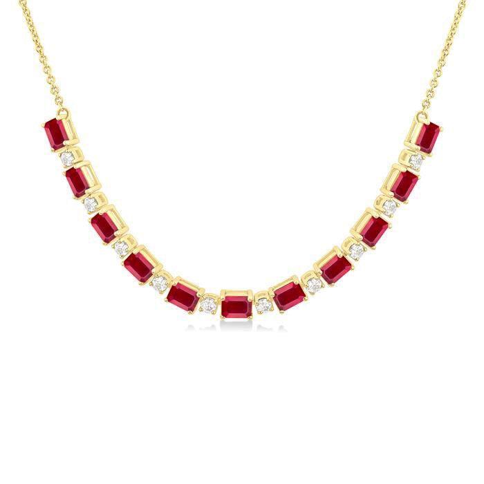 Nimbus Emerald Shape Gemstone & Diamond Tennis Necklace
