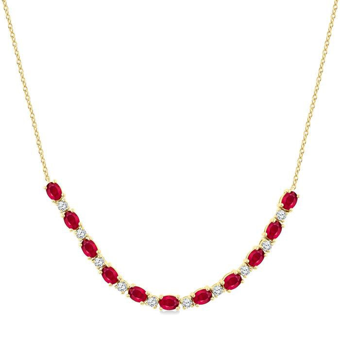 Clover Oval Shape Gemstone & Diamond Tennis Necklace