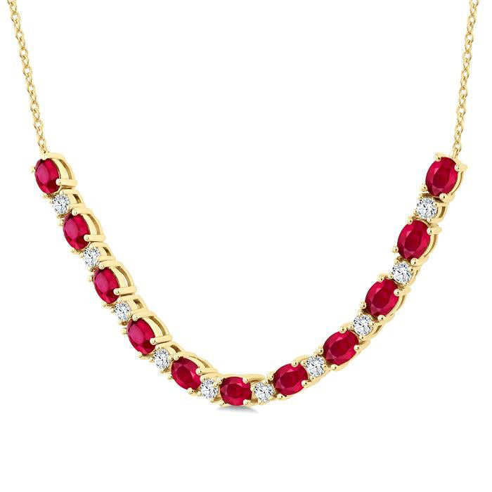 Clover Oval Shape Gemstone & Diamond Tennis Necklace