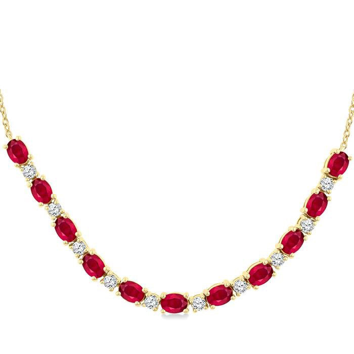 Clover Oval Shape Gemstone & Diamond Tennis Necklace