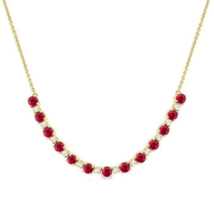 Ruby Round Shape Gemstone & Diamond Tennis Necklace