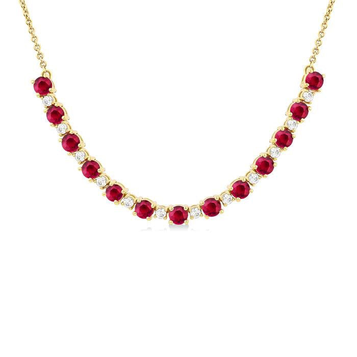 Ruby Round Shape Gemstone & Diamond Tennis Necklace