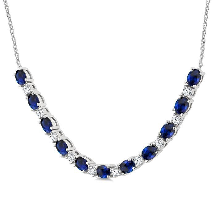 Tempest Oval Shape Gemstone & Diamond Tennis Necklace