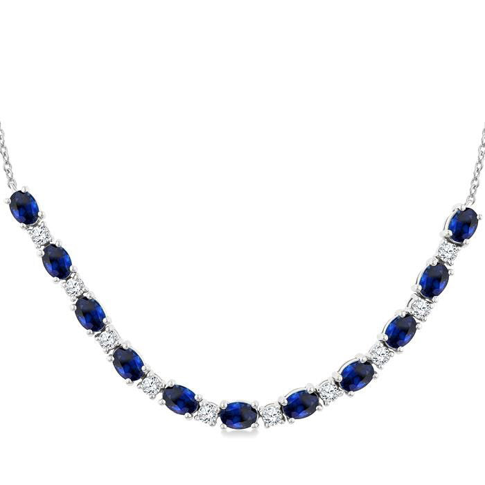 Tempest Oval Shape Gemstone & Diamond Tennis Necklace