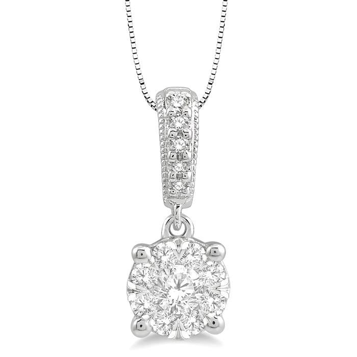 1/4 Ctw Shine Bright Round Cut Diamond Pendant in 14K White Gold with Chain