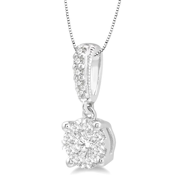 1/4 Ctw Shine Bright Round Cut Diamond Pendant in 14K White Gold with Chain