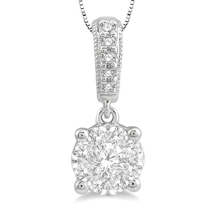 1/4 Ctw Shine Bright Round Cut Diamond Pendant in 14K White Gold with Chain