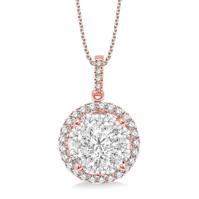2 Ctw Shine Bright Round Cut Diamond Pendant in 14K Rose and White Gold with Chain