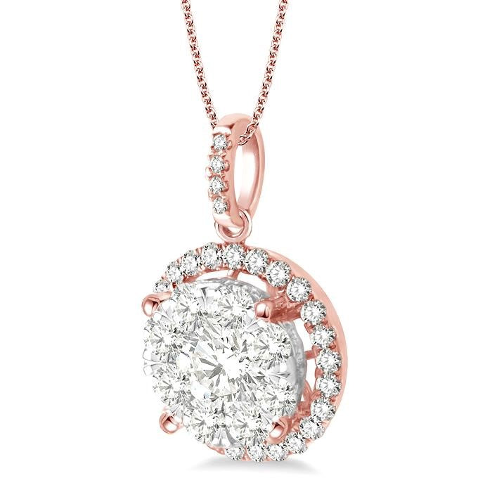 2 Ctw Shine Bright Round Cut Diamond Pendant in 14K Rose and White Gold with Chain