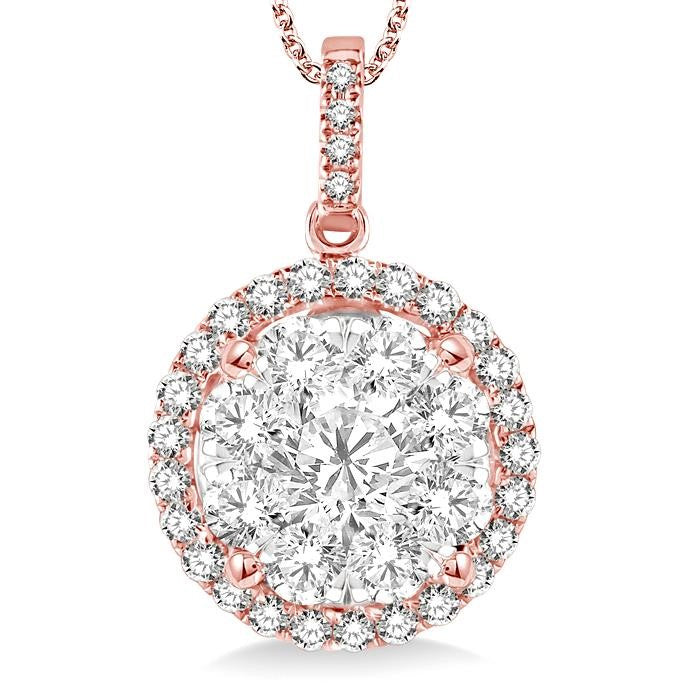 2 Ctw Shine Bright Round Cut Diamond Pendant in 14K Rose and White Gold with Chain