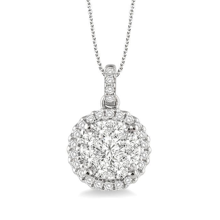 1 Ctw Shine Bright Round Cut Diamond Pendant in 14K White Gold with Chain