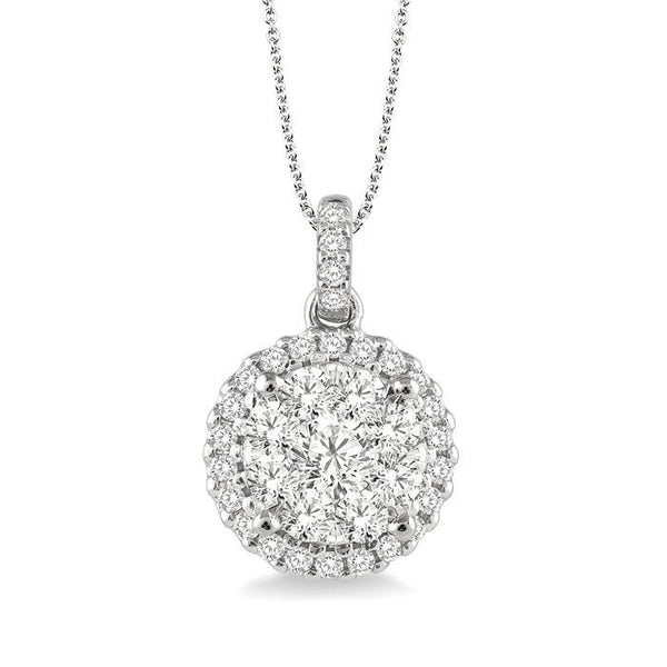 1 Ctw Shine Bright Round Cut Diamond Pendant in 14K White Gold with Chain