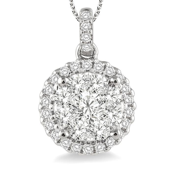 1 Ctw Shine Bright Round Cut Diamond Pendant in 14K White Gold with Chain