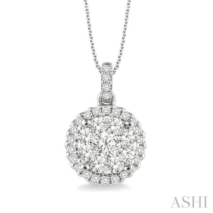 1 Ctw Shine Bright Round Cut Diamond Pendant in 14K White Gold with Chain