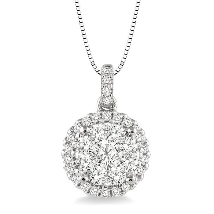 1/2 Ctw Shine Bright Round Cut Diamond Pendant in 14K White Gold with Chain