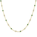 1.9 MM Round Shape Emerald and 1/2 Ctw Round Cut Diamond Precious Station Necklace in 14K Yellow Gold