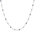 1.90MM Sapphire and 1/2 Ctw Round Cut Diamond Precious Station Necklace in 14K White Gold