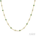 1.9 MM Round Shape Emerald and 1/2 Ctw Round Cut Diamond Precious Station Necklace in 14K Yellow Gold