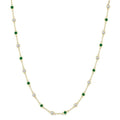 2.40 MM Round Shape Emerald and 7/8 Ctw Round Cut Diamond Precious Station Necklace in 14K Yellow Gold