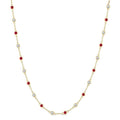 2.4 MM Round Shape Ruby and 7/8 Ctw Round Cut Diamond Precious Station Necklace in 14K Yellow Gold