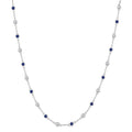 2.4 MM Round Shape Sapphire and 7/8 Ctw Round Cut Diamond Precious Station Necklace in 14K White Gold