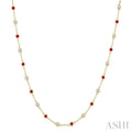 2.4 MM Round Shape Ruby and 7/8 Ctw Round Cut Diamond Precious Station Necklace in 14K Yellow Gold