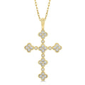 1/8 Ctw Floral Cross Round Cut Diamond Pendant With Link Chain in 10K Yellow Gold