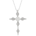 1/8 Ctw Pointed Tip Marquise Cross Charm Round Cut Diamond Pendant With Chain in 14K White Gold