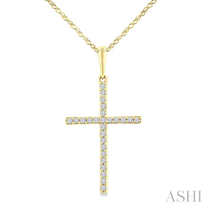 1/10 Ctw Round Cut Diamond Petite Cross Fashion Pendant With Chain in 10K Yellow Gold