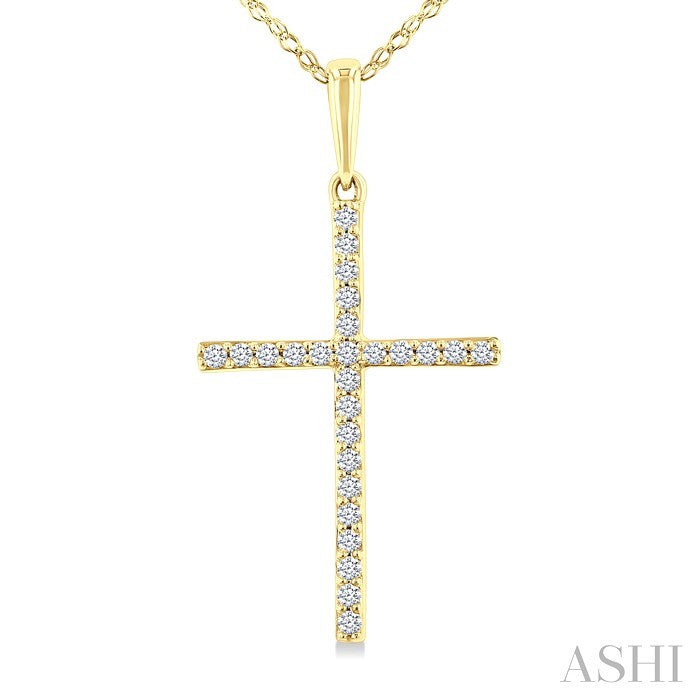 1/10 Ctw Round Cut Diamond Petite Cross Fashion Pendant With Chain in 10K Yellow Gold