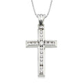 1/2 Ctw Round Cut Diamond Cross Pendant in 14K White Gold with Chain