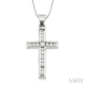 1/2 Ctw Round Cut Diamond Cross Pendant in 14K White Gold with Chain