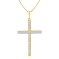 1/2 Ctw Round Cut Diamond Prong Set 1-Inch Plate Cross Pendant With Chain in 14K Yellow Gold