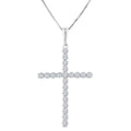 1/2 Ctw Cross Shared Prong Set Round Cut Diamond Pendant With Chain in 14K White Gold