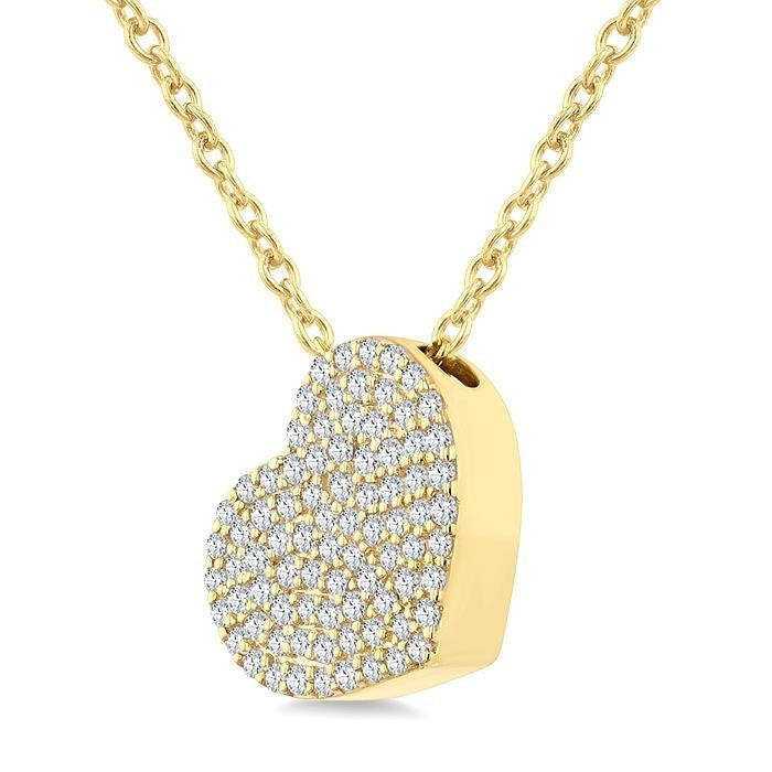 1/3 Ctw Heart Pave Set Round cut Diamond Fashion Pendant With Chain in 10K Yellow Gold