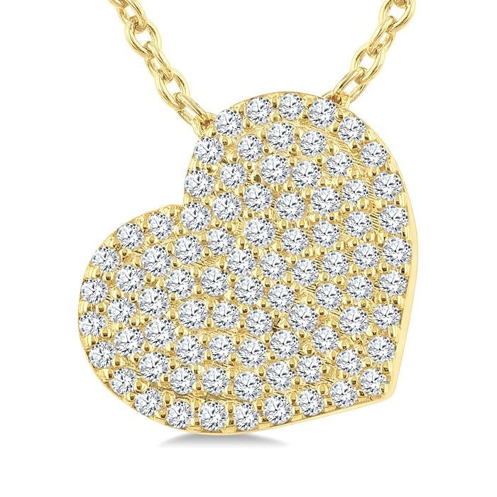 1/3 Ctw Heart Pave Set Round cut Diamond Fashion Pendant With Chain in 10K Yellow Gold