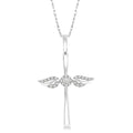1/10 Ctw Angel Wing Round Cut Diamond Cross Petite Pendant With Chain in 10K White Gold