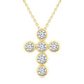1 1/2 Ctw Round Cut Diamond 6-Stone Bezel Set Cross Pendant With Chain in 14K Yellow Gold