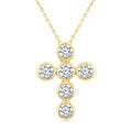 2 Ctw Round Cut Diamond 6-Stone Bezel Set Cross Pendant With Chain in 14K Yellow Gold