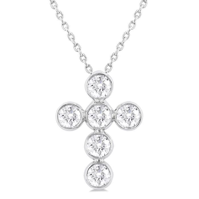 Bramble Ultramarine 6 Stone Bezel Cross Diamond Fashion Pendant