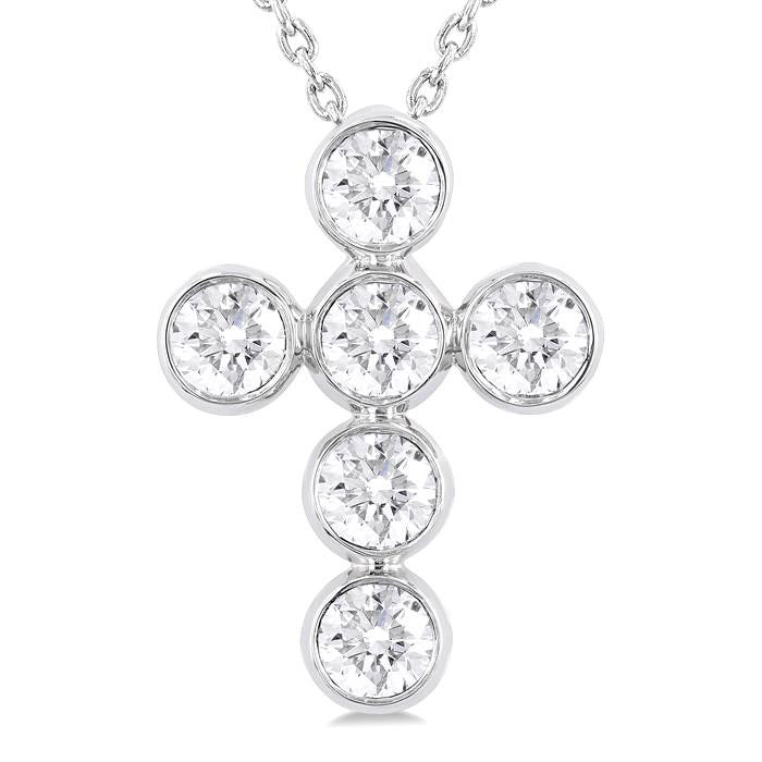 Bramble Ultramarine 6 Stone Bezel Cross Diamond Fashion Pendant