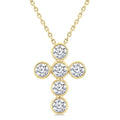 1 Ctw Round Cut Diamond 6-Stone Bezel Set Cross Pendant With Chain in 14K Yellow Gold